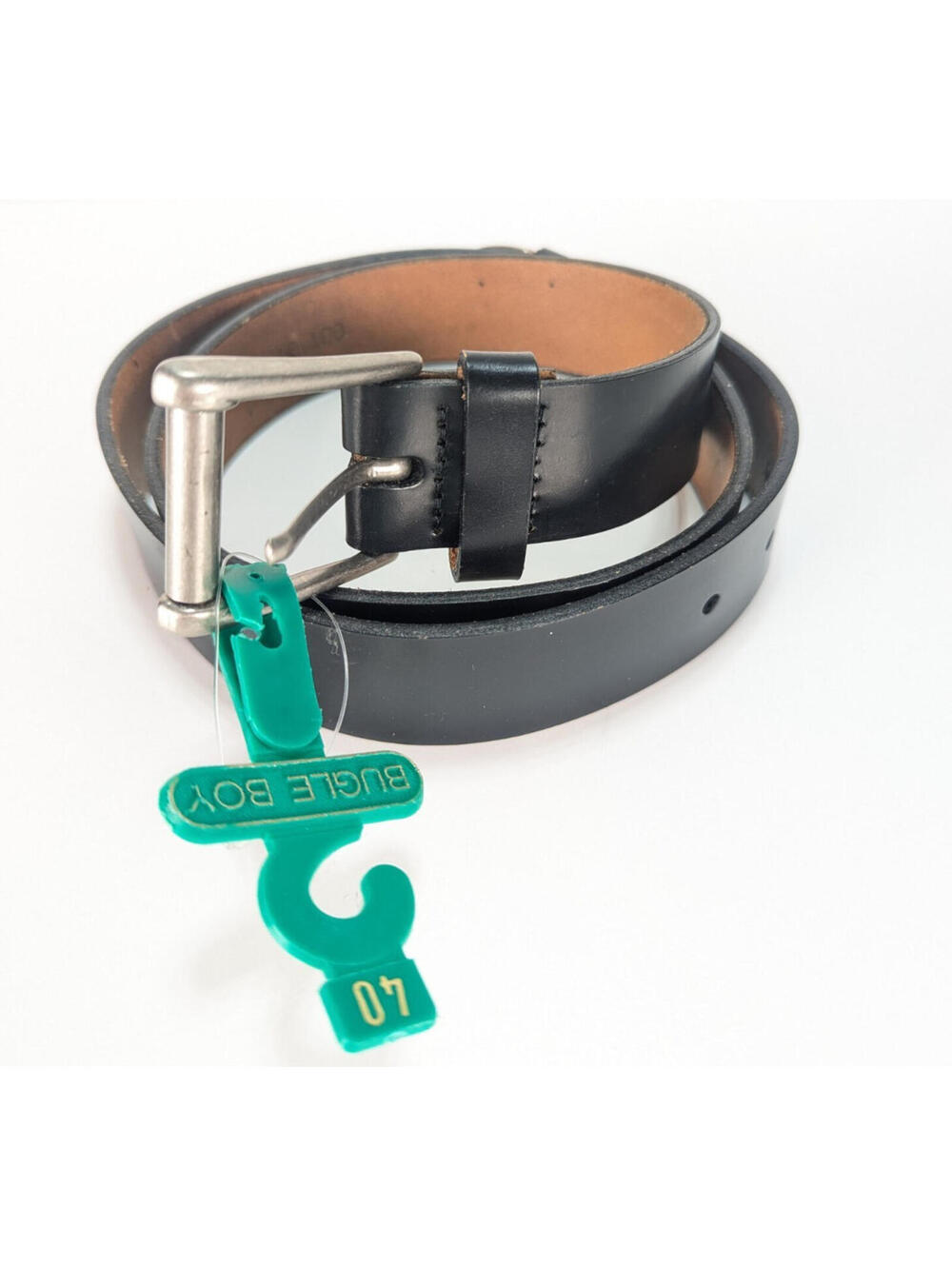 NWT Bugle Boy Men's Size 40/100 Plain Black Leather Belt Silver Buckle USA Made
